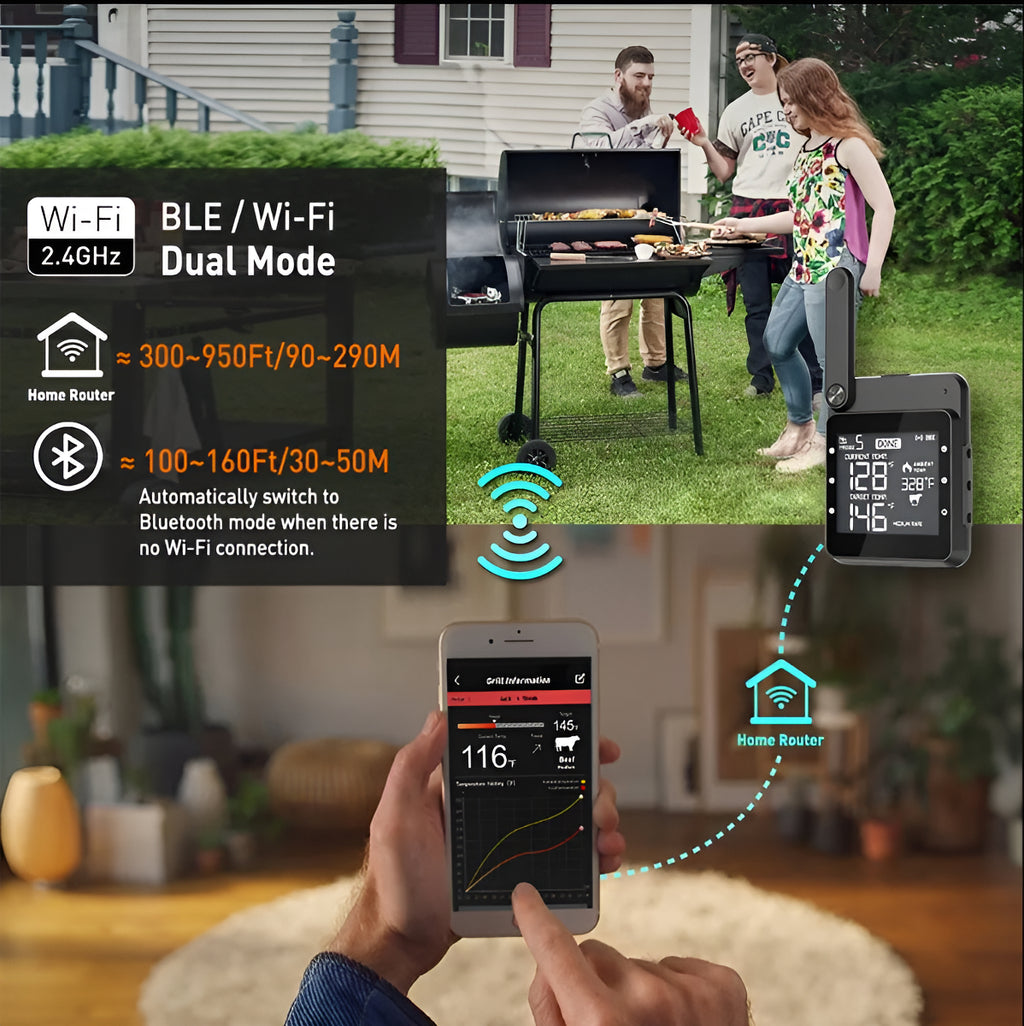 Termómetro Wifi Para Carne Con 5 Sondas + 1 Sonda Ambiente