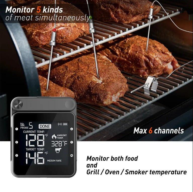 Termómetro Wifi Para Carne Con 5 Sondas + 1 Sonda Ambiente