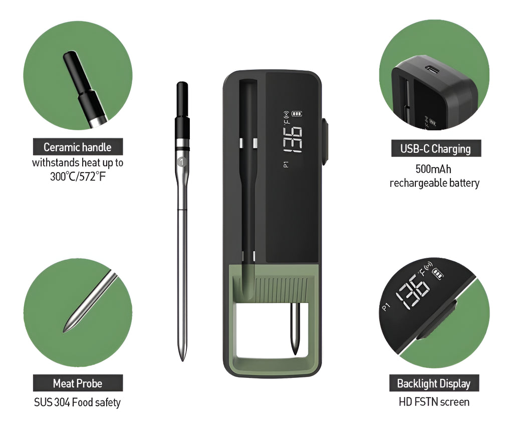 Termómetro De Carne Inalámbrico Con Doble Sonda App Celular