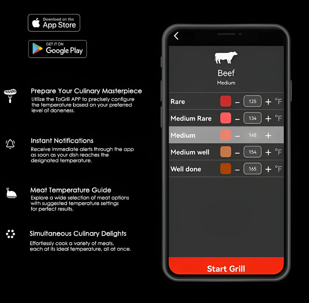 Termómetro De Carne Inalámbrico Con Doble Sonda App Celular