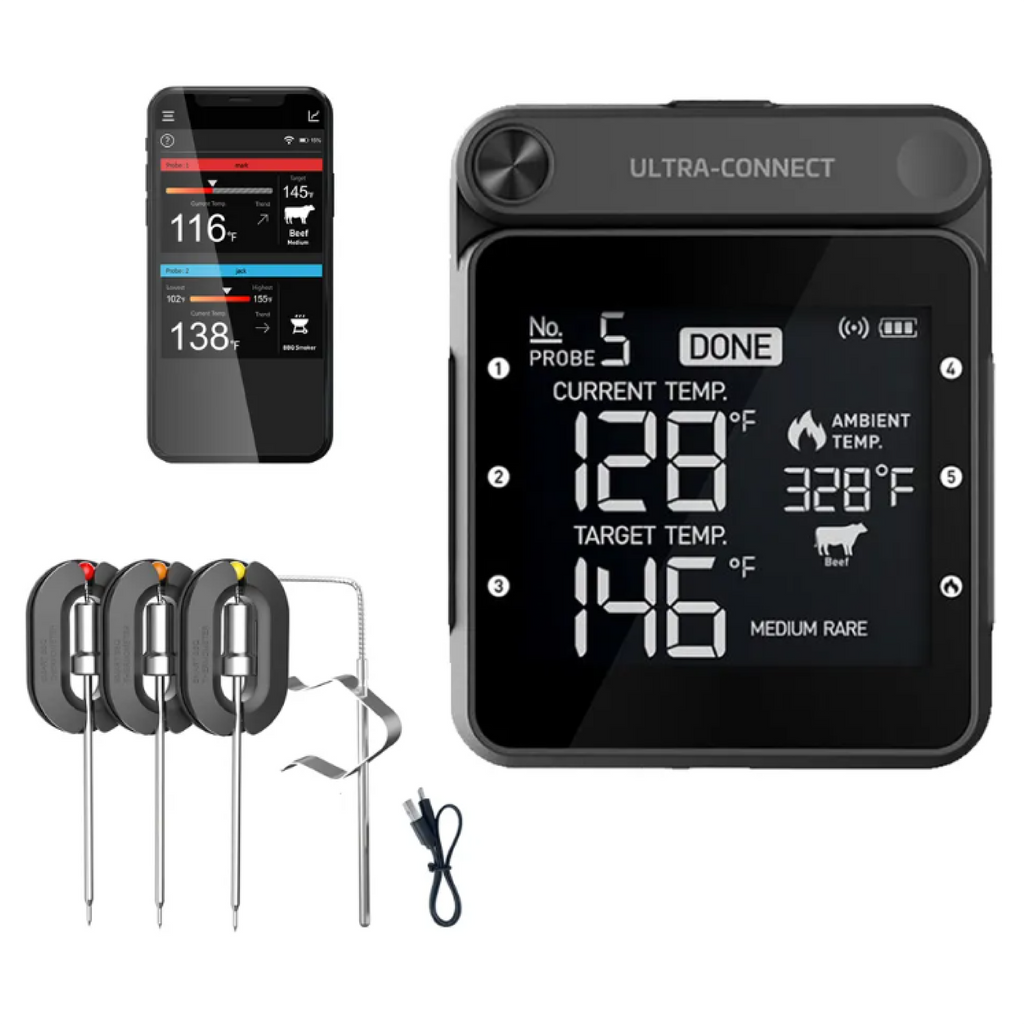 Termómetro Wifi Para Carne Con 5 Sondas + 1 Sonda Ambiente